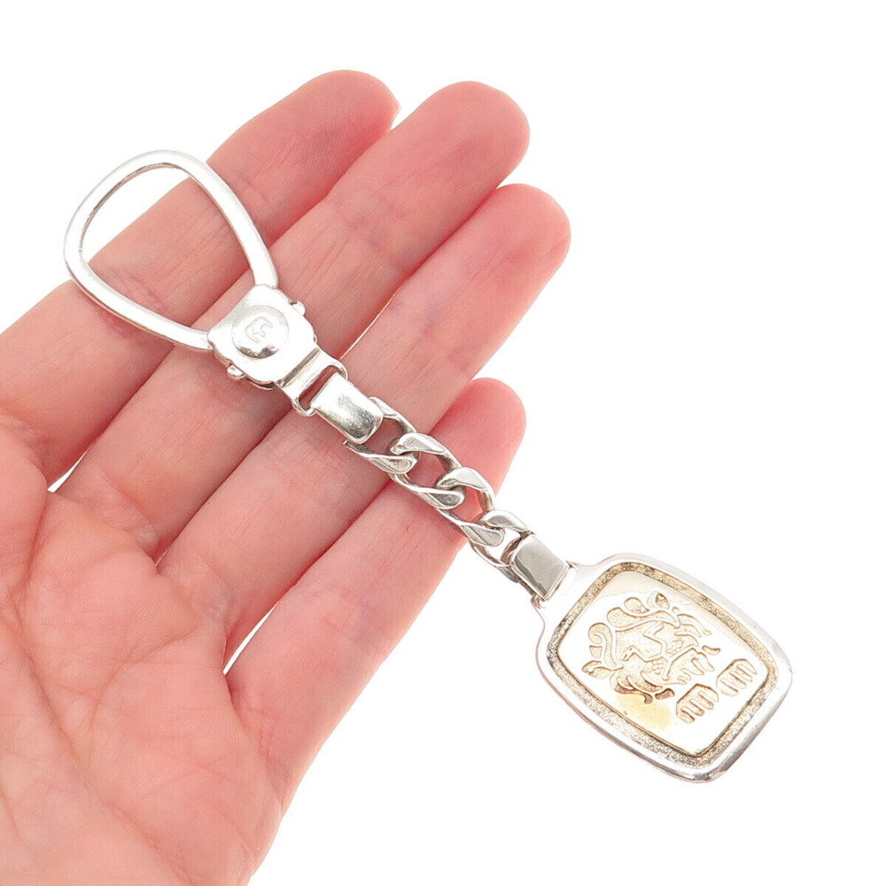 950 Silver 2-Tone Vintage Leo Zodiac Sign Key Fob Chain Holder